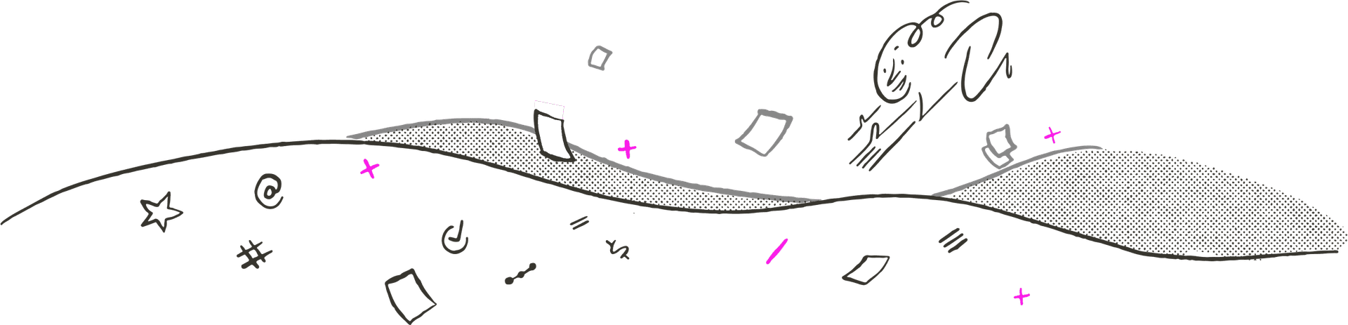 A creative sketch of a person using a computer